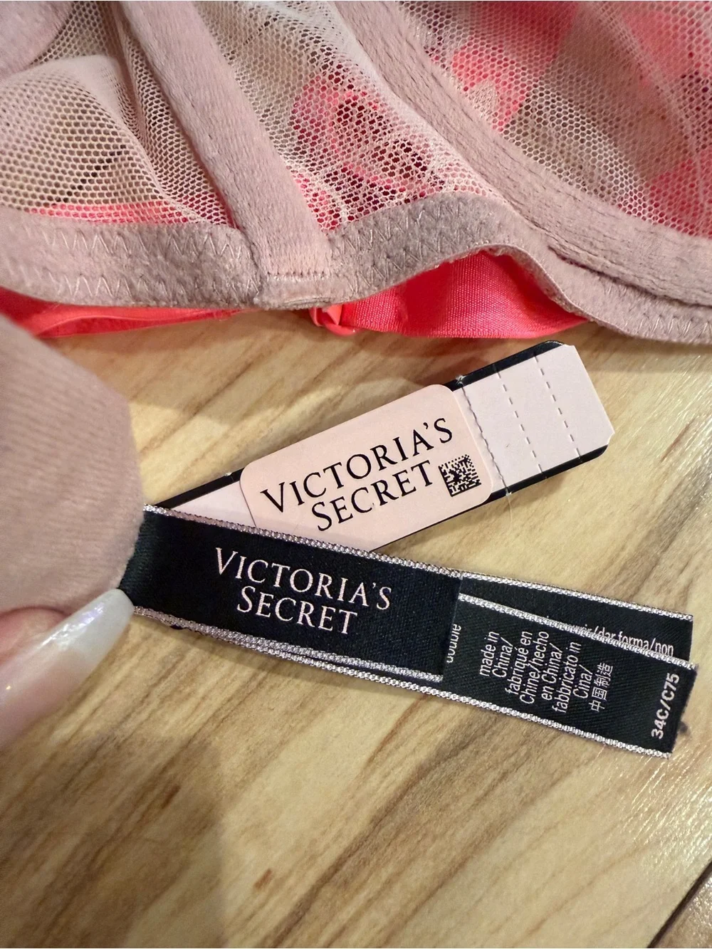 NWT Victoria’s Secret 34C Neon Pink & Blush Lace Underwire Bra Sheer Lingerie - Picture 7 of 9
